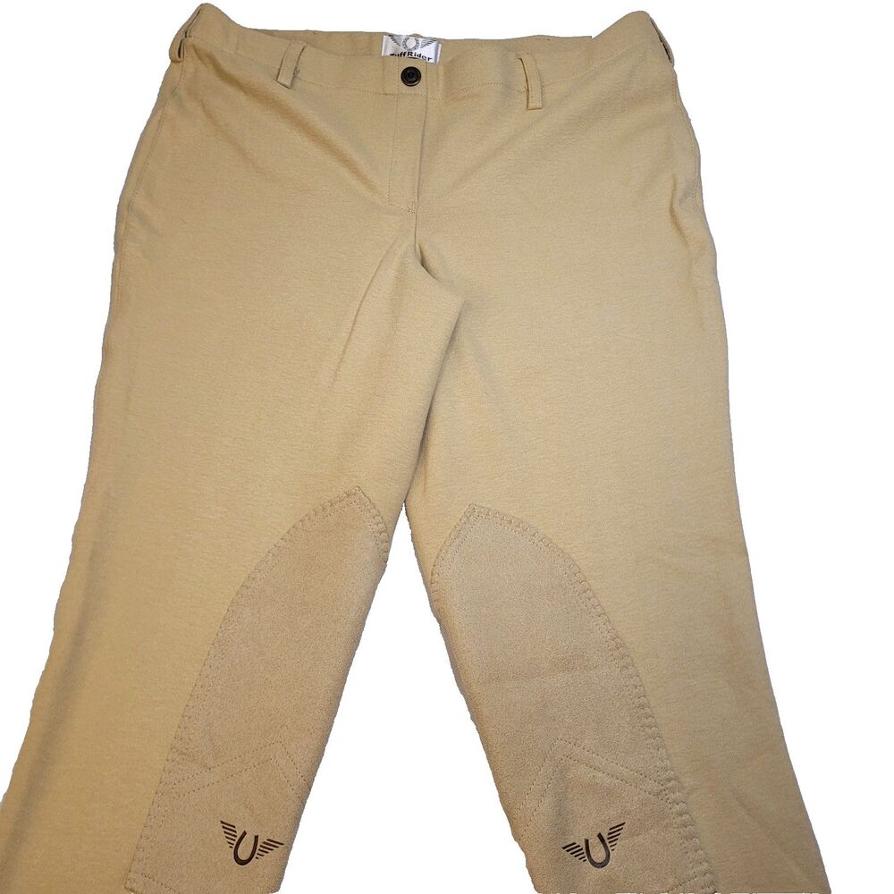 Tuff Rider Front Zip Knee Patches Low Rise Breeches Pants Beige SZ 32 NEW